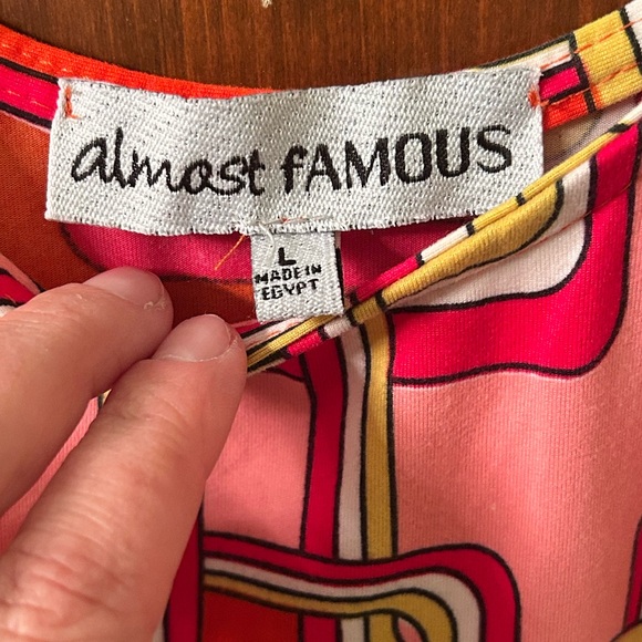 Almost Famous Retro Pink and Orange Midi Dress with cut out on side. Size L - Picture 3 of 6